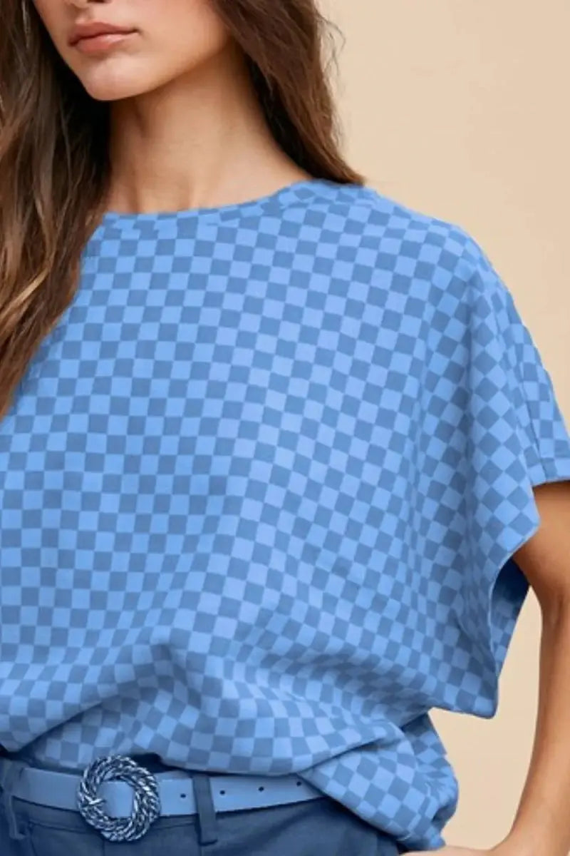 Annie Wear Checkered Round Neck Short Sleeve T-Shirt for Women - Love Salve